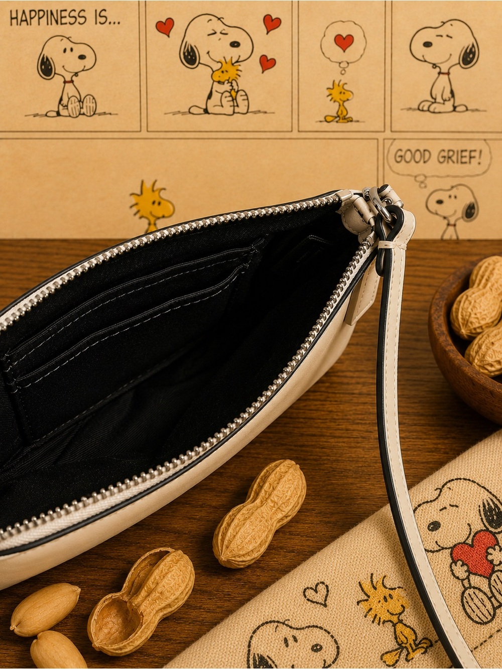 Coach x Peanuts Snoopy Corner Zip Wristlet Chalk White Leather EUC - Picture 5 of 6